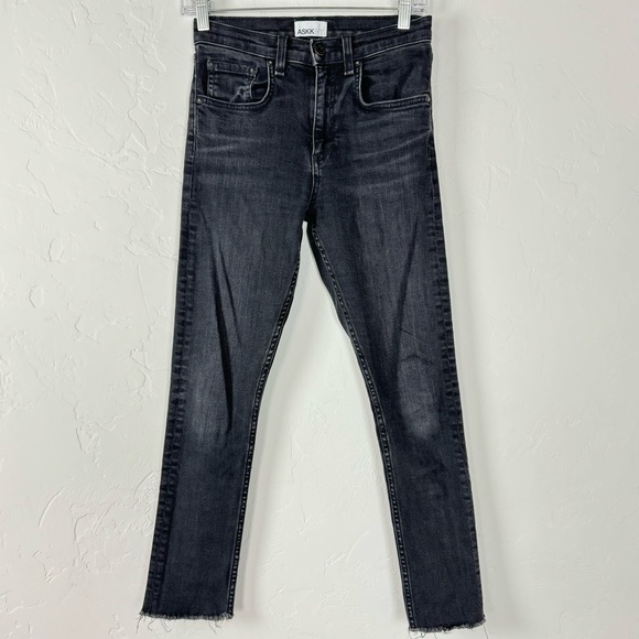 ASKK NY Denim - Askk NY Jeans Denim Dark Wash Black Solid Raw Hem Cotton Stretch Mid Rise